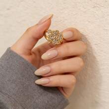 1pc Rotating Clover Ring, Adjustable Minimalist Open Ring, Diamond Inlaid Shiny Design, Summer Statement Jewelry, Light Luxury Elegant Accessory, Suitable For Women's Daily Decoration - Ring - View 6