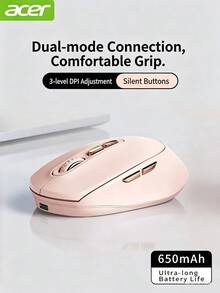 Acer Wireless Bluetooth Dual-Mode Rechargeable Mouse, Silent Buttons, Ergonomic Design, Portable Office And Business Peripheral, Compatible With Apple, Huawei, HP Laptops, Desktops, IPads, Tablets, Unisex Silent Wireless Mouse - View 2