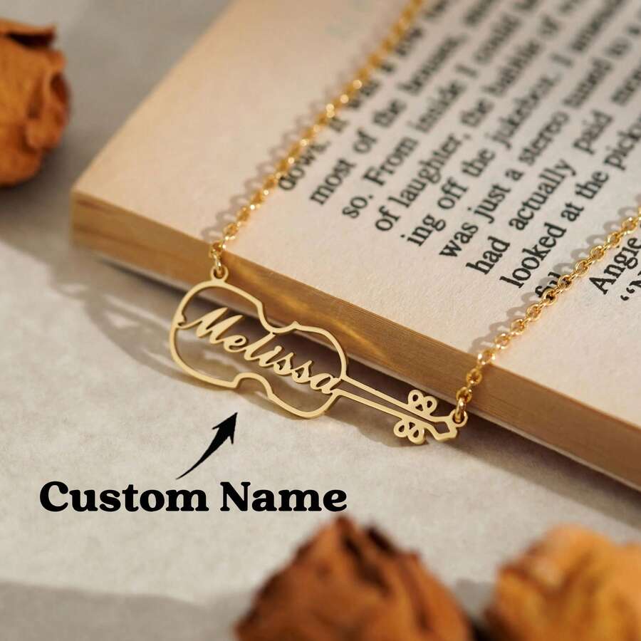 Customized Violin Name Necklace, Musical Instrument Name Necklace, Gift For Music Lovers, Birthday Gift, Mother's Day Gift, Perfect Gift For Her - Multicolored Violin - View 1