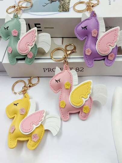 1 pieza Llavero de unicornio lindo, material de cuero de PU, llavero de caballo, llavero de animal, colgante de bolso, decoración colgante para mochila y interior de automóvil, adecuado como regalo de Navidad, regalo de vacaciones, regalo del Día de San Valentín, recuerdo