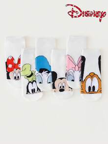 6 Pairs Disney Unisex Ankle Socks - Mickey And Minnie Simple Big Head Cartoon Fun Print - Lightweight Comfortable For Spring Summer - Multicolor - View 5