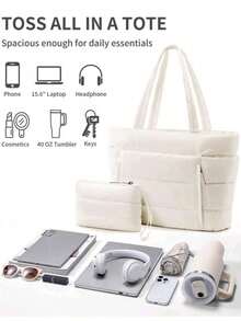 Women's Tote Bag, Lightweight Fluffy Handbag, Suitable For Travel, Work, Beach, Gym, Shopping - White - View 4