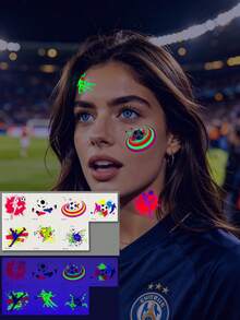7 Peças Adesivos Temporários de Tatuagem Coloridos com Respingos Fluorescentes, Tema de Futebol, À Prova d'Água e à Prova de Suor, Padrões Únicos para Torcedores da Copa do Mundo, Adesivos Neon de Elementos de Futebol GOAL Unissex, Decoração para Festa Esportiva - Multicolorido - Visão 9