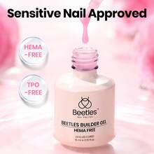Beetles Builder Gel Low Heat Clear Gel Builder For Natural Nails Building Apex & Strengthener Extension With Detachable Liner Nail Brush For Beginner DIY Salon At Home,UV&LED Lamp Needed - 玫瑰粉 - 查看 1