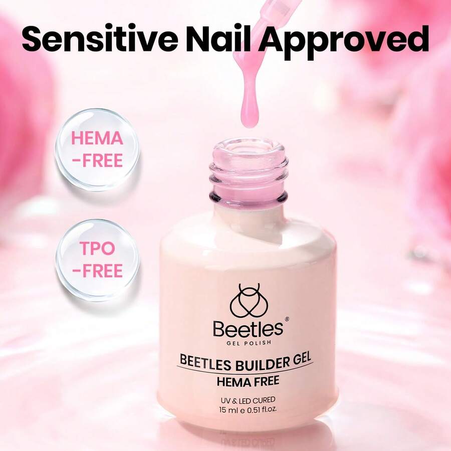 Beetles Builder Gel Low Heat Clear Gel Builder For Natural Nails Building Apex & Strengthener Extension With Detachable Liner Nail Brush For Beginner DIY Salon At Home,UV&LED Lamp Needed - 玫瑰粉 - 查看 1