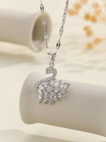 1 buah Kalung Liontin Angsa Berwarna-warni Elegan dengan Batu Zirkonia Kubik, Cocok untuk Pemakaian Sehari-hari, Kencan, dan Pesta - MultiWarna - View 3