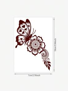 1 pieza Tatuaje temporal de estilo lavable con mariposa y flores de henna, para mano/dedo, tatuaje a prueba de agua de estilo vintage pintado a mano que dura 2-3 días - Rojo - Ver 6