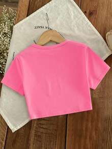 1 Set Suitable For Teenage Girls, Round Neck Short Sleeve Printed T-Shirt And Sports Shorts Set, Text Graphic Print, Comfortable Minimalist Design, Suitable For Spring And Summer - Multicolor - View 5