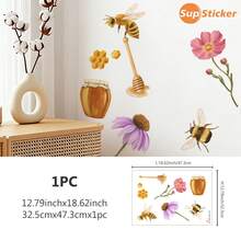 SUPSTICKER 1片卡通可爱自然风蜜蜂、花朵和动物组合墙贴，PVC材质，适合儿童房装饰，DIY，自粘可移除，适用于幼儿园教室、儿童卧室墙面装饰、游戏区点缀，尺寸：12.79*18.62英寸 - 彩色 - 查看 13