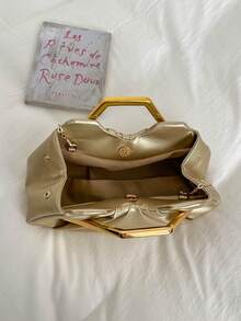 Women's Handbag With Pleated Cloud Design, Elegant Lady's Refined Luxury Metal Chain Strap, Suitable For Shopping, Dating, Party, Gold Color - Gold - View 8