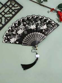 Chinese Style Floral Embroidered Fan, Cheongsam Fan, Dance Fan, Foldable Fan For Women, Daily & Commute Use, Cooling - Multicolor - View 13