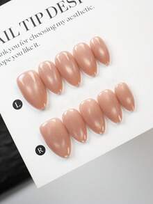 10片粉色手工猫眼假指甲，短边设计，杏仁形，独特的亚克力美甲用品套装，包含1个迷你指甲锉和1张贴纸，是夏季DIY美甲和音乐节派对的理想之选 - 粉色 - 查看 1