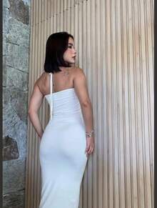 Women's Long Dress Thayna: Elegance, Boldness, Cut-Out, Stylish, Comfortable, 2026, Graduation/Wedding - trắng - Xem 2