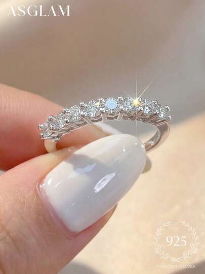 1 pieza Elegante joyería de aro de plata de ley 925 chapada en platino con circonita blanca, adecuada como regalo de aniversario/cumpleaños