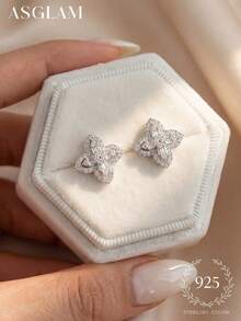 1 Pair Elegant Four-Leaf Clover Stud Earrings, 925 Sterling Silver Delicate Earrings, Exquisite Jewelry Gift Suitable For Girls' Daily, Date, Party And Other Occasions - Four Leaf Clover - View 4