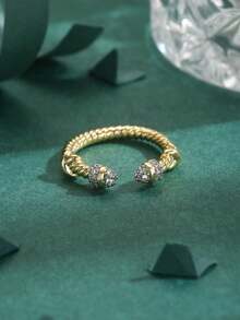 1 pièce Bague ouverte de haute qualité en cuivre plaqué or 18 carats avec lettre X, style européen et américain avec cubic zirconia cubique. Cadeau de luxe et port quotidien pour femmes - Or jaune - Voir 2