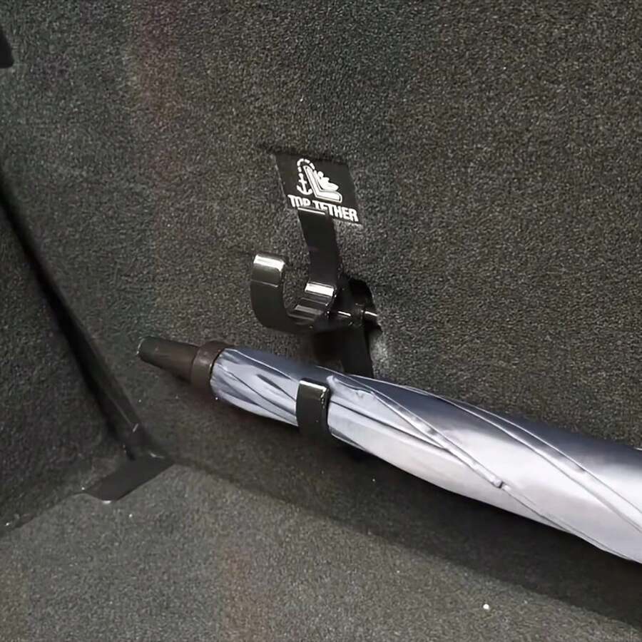 2个装汽车雨伞挂钩 - 后备箱挂钩,通用型轿车免钻孔安装,多功能座椅靠背储物架 - 黑色 - 查看 1