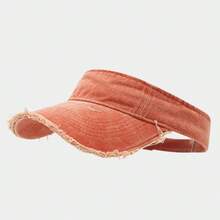 1pc Fashionable Washed Frayed Edge Visor Cap Simple Retro Topless Sun Hat For Men And Women Outdoor Sports Sunshade Hat - 水洗淺綠色 - 查看 7