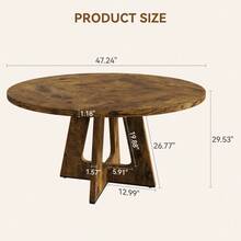 Mesa de Comedor Redonda 47 Pulgadas para 4-6 Personas, Mesa de Cocina Estilo Granja con Base de Pedestal Cruzado, Estable y Antideslizante, Color Negro - Marrón - Ver 2