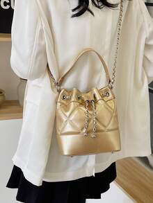 Women's Bucket Bag With Chain Shoulder Strap, Fashion - Gold - View 7