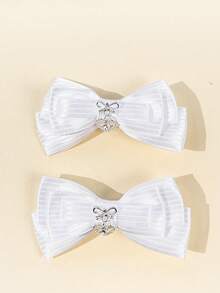 2pcs Women's Solid Color Heart & Bow Hair Clips,Travel,Birthday - Multicolor - View 9