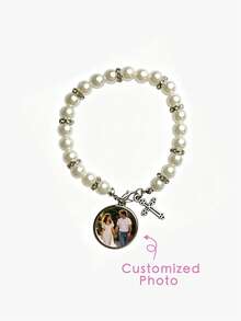 1pc Customized Couple Photo Beaded Bracelet, Jewelry Gift With Engraved Photos, Ideal Anniversary/Valentine's Day Gift For Girlfriend/Boyfriend, Fashionable & Casual Style, Suitable For Anniversary, Birthday, Daily Wear, Graduation, Wedding, Perfect Gift For Her, Him, Girlfriend, Boyfriend, Parents, Family, Friends - Multicolor - View 12