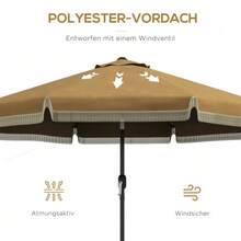 Parasol Ø265 Cm, Patio Umbrella With Fringes, Tiltable Beach Umbrella With 8 Ribs, Ideal For Garden & Balcony In Khaki - A - View 6
