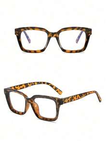 1 Pair Women's Leopard Print Bohemian Style TR Square Large Frame Transparent Glasses, Suitable For All Seasons Daily Wear, Exclusive Women's Transparent Glasses Accessory - Clear - View 6