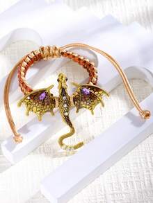 1pc Vintage Glazed Cartoon Dragon Woven Bracelet, Suitable For Women's Daily And Holiday Wear - Coffee - View 5