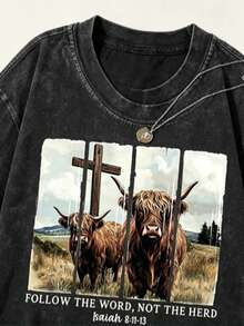 Summer Clothes Women, Washed Cotton Women's T-Shirt, Fun Christian Retro T-Shirt. Follow The Word Of God Instead Of Following The Crowd. Western Retro - 黑色 - 查看 9