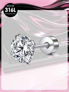 316L Stainless Steel Cubic Zirconia Earrings Studs,Gold/Silver Flat Back Studs For Cartilage, Screw Back Fashion Jewelry Top Cubic Zirconia 3mm-8mm - White Zirconium - View 14