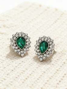 2pcs Fashion Minimalist Luxury Green Water Drop Gemstone Cufflinks, Women's Brooch Buckle Cover, Fashion High-End Clothing Accessories, Turtle Buckle, Clip Buckle, Tie Clip, Women's Accessories, Women's Party Light Luxury Elegant Elegant Clothing Cufflinks Cover, Suitable For Daily Use, Gift For Friends, Gift For Couples, Gift For Family - Multicolor - View 9