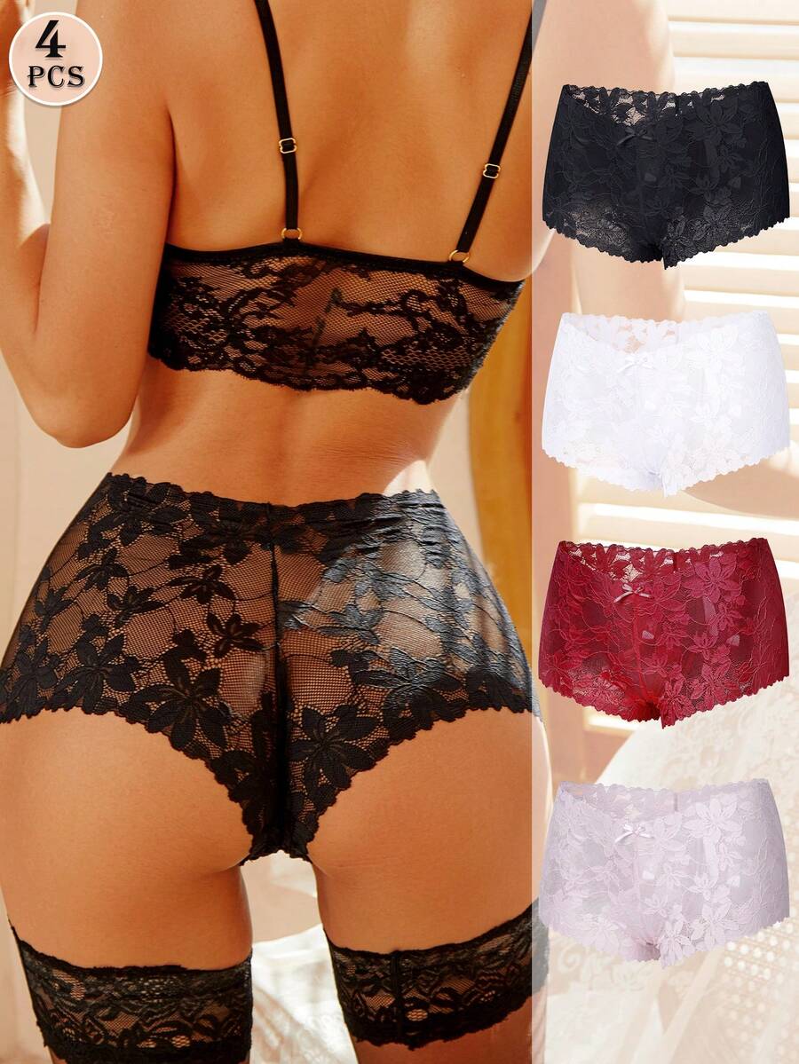 Romantic Sexy Lace Pattern Patchwork Women's Hipster Panties - Multicolor - View 1
