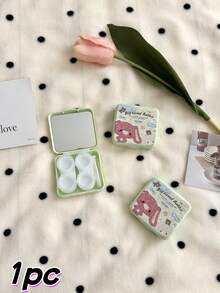 Cute Rabbit Design Contact Lens Case With Mirror, Holds 2 Pairs Of , Includes Tweezers And Applicator, Compact And Portable For Daily Use, Travel, School, Office, Available In Multiple Colors - Multicolor - View 20