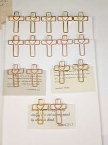 10/30 piezas Clips de papel con corazón y cruz enchapados, Clips de papel metálicos coloridos y creativos, Marcadores de libros lindos, Decoración de papelería DIY para diario - Clip de papel con forma de cruz en forma de corazón - Ver 5