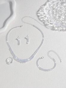 5pcs Luxury Rhinestone Jewelry Set Including Necklace, Earrings, Bracelet And Ring, Suitable For Women's Daily Commute, Wedding, Party And Holiday Gifts - Multicolor - View 4