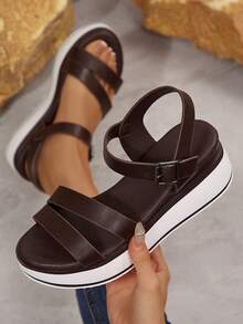 Women's Shoes For Daily Wear Commute Walking With Comfort Platform Sandals Open Toe Adjustable Strap Flatform Wedges - nâu sẫm - Xem 1