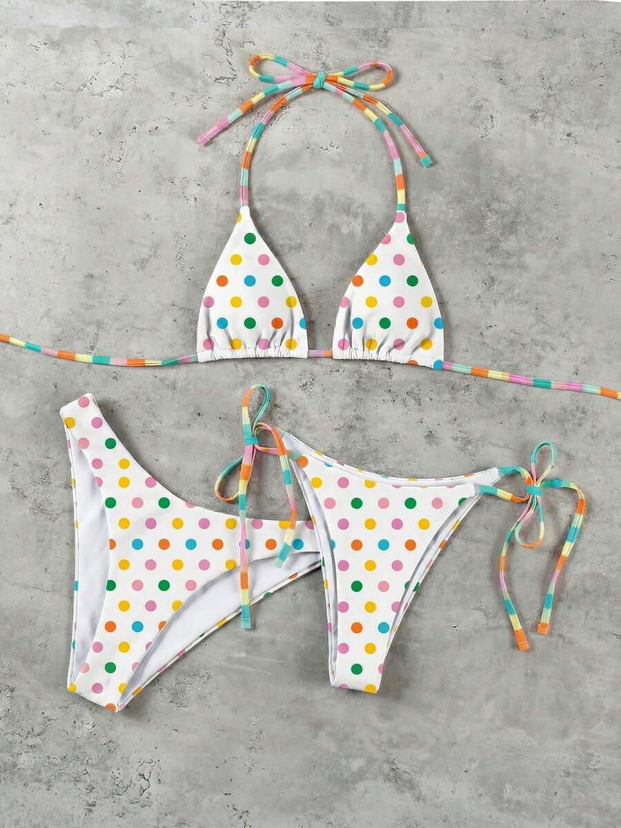 Hàng mới về mùa Xuân/Hè, thời trang Âu Mỹ, gợi cảm, thanh lịch, họa tiết chấm bi, bikini 3 mảnh dành cho nữ, thích hợp đi biển, nghỉ mát, hẹn hò. - Nhiều màu - Xem 1
