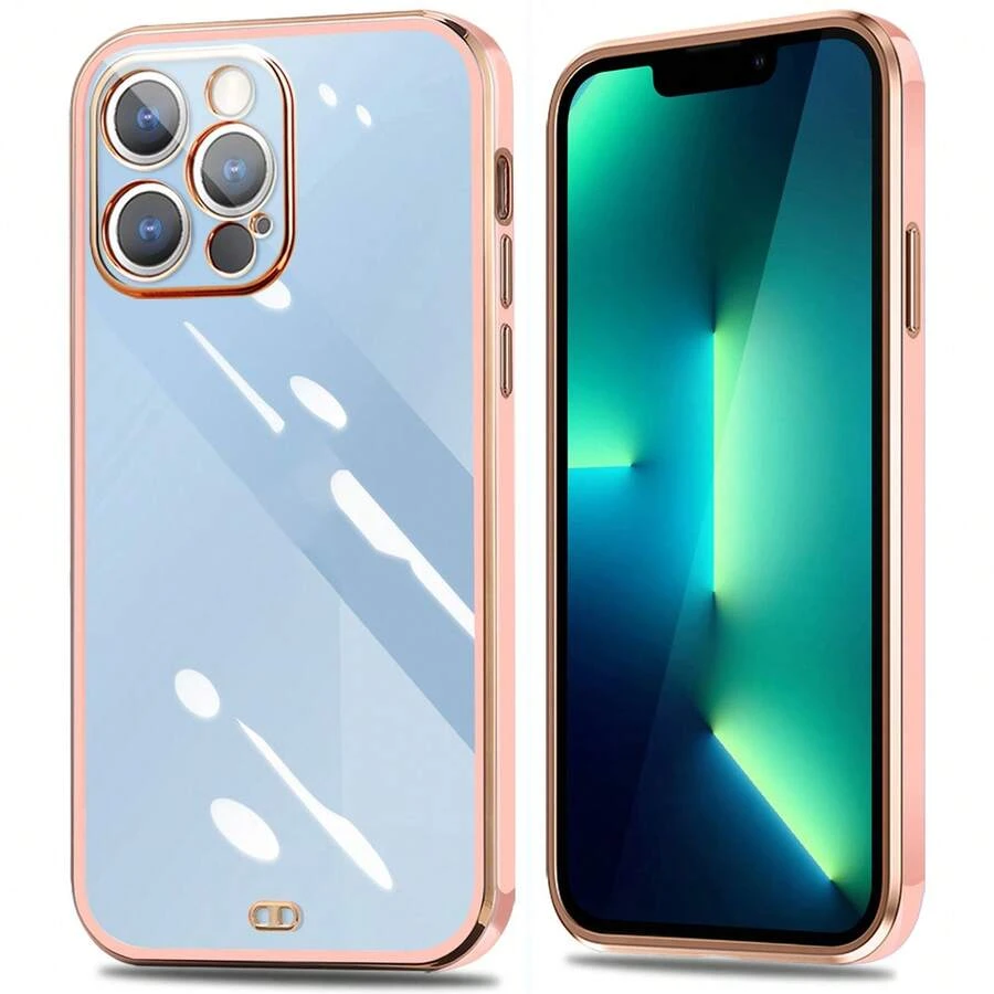 【爆売れ大人気商品】iPhone13pro/13promax ケース 対応 高透明 ゴールド縁取り クリア感たっぷり 可愛いデザイン スリムフィット スマホカバー 衝撃防止 - ピンク - チェックする 1