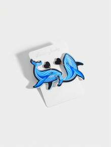 Khuyên tai hình cá heo xanh dễ thương, khuyên tai hình động vật bằng acrylic dành cho nữ, thích hợp đeo hàng ngày. - Nhiều màu - Xem 9