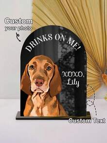 1pc Customized Dog Cocktail Menu Board, Personalized Acrylic Drink Menu Sign, Unique Wedding Bar Signage, Personalized Pet Cocktail Menu Board, Customized Pet Portrait Wedding Bar Sign, Open Bar Dog Signage - C-pet Wedding Beverage Menu Sign - View 2