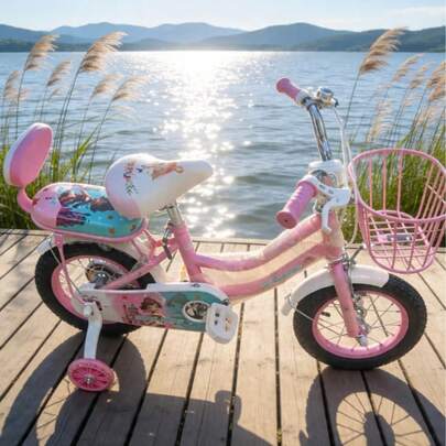 12-Zoll-Fahrrad mit Stützrädern / Zufällige Lieferung in Pink oder Erdbeere / inklusive Korb und Pedale, geeignet für tägliches Fahren, Outdoor-Lässig und Pendeln