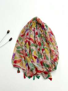 1pc Simple Printed Women's Scarf, Fashionable New Style Sun Protection Beach Shawl, Linen Feel Silk Scarf For Women - Multicolor - View 2