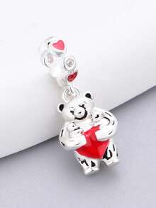 Fashionable Niche Design Warm Healing Mother's Love & Affection Themed Heart, Teddy Bear Beaded Pendant, Versatile DIY Bracelet Necklace, Mother's Day Gift - Silver - View 5