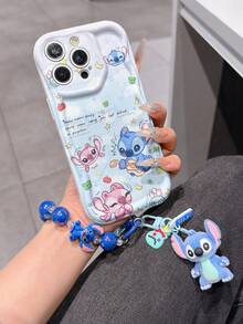 Disney Has Authorized, Phone Case - Chain Set, The Stitch Lilo & Stitch Phone Case Plus A Silicone 3D Or Fluffy Style Stitch Bracelet With Metallic Ring Removable Bracelet, Stitch And Angel Pattern, Compatible With Iphone 17/16/15/14/13/12/11/XS/XR/X Plus Pro Max, Wavy Design Phone Case For Girl, A Stylish Cartoon Summer Phone Case, The Perfect Gift Choice, Phone Protection, Durable Phone Cover, Great Gift For Friends And Family - Kiểu trắng B - Xem 2