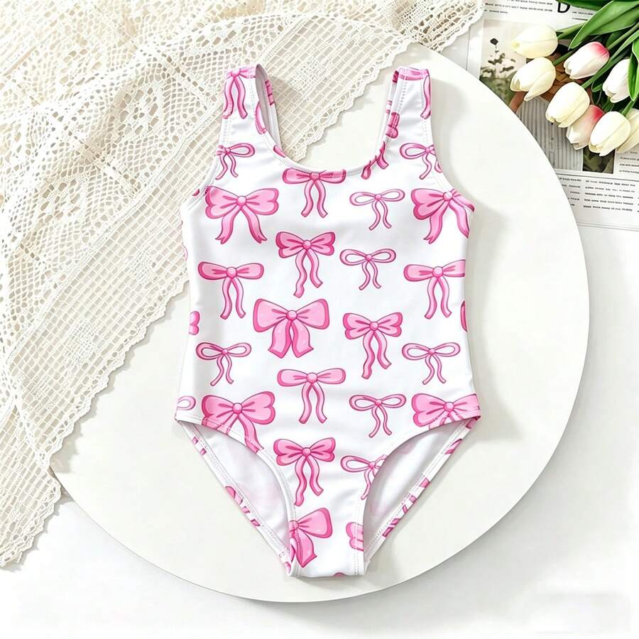 Áo tắm liền thân in hình hoạt hình cho bé gái, áo tắm không tay co giãn cao cấp cho bé gái - Màu Hồng baby - Xem 1
