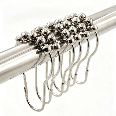 12/24 Pack Rustproof Stainless Steel Shower Curtain Roller Hooks - Decorative Polished Nickel Bathroom Shower Curtain Hooks For Shower Curtain Rods | Bathroom Upgrade Accessories, Fall Decor Renovation Must-Have Home Bathroom Decor Bathroom Accessories Back To School Season