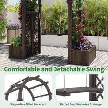 Pérgola de jardín de madera con maceteros y columpio – Arco de celosía para plantas trepadoras, vides, uvas – Jardín elevado – Ideal para decoración de patio trasero, bodas, fiestas o ceremonias – Fácil de montar - Carbón - Ver 5