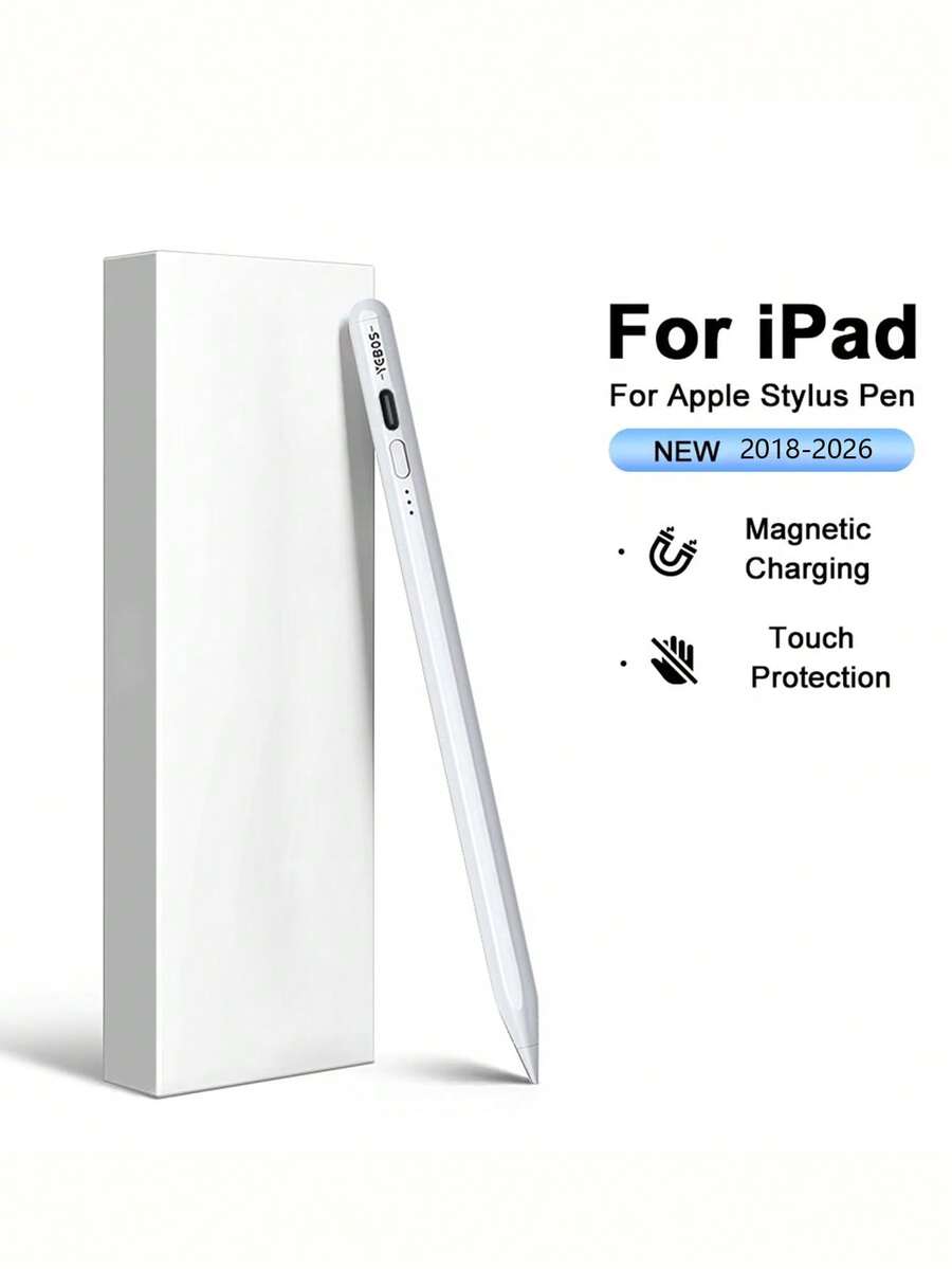 兼容 Apple Pencil Pro,防误触,倾斜压力感应触控笔,适用于 iPad 2018/2024/11/12 英寸 mini/Air/M2/M3/M4/第三代/第四代/第十一代平板电脑,支持 USB Type-C 充电 - 白色 - 查看 1