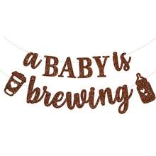 Baby Shower Banner A Baby Is Brewing Party Decoration Gender Reveal Glitter Garland Brown - Multicolor - View 7